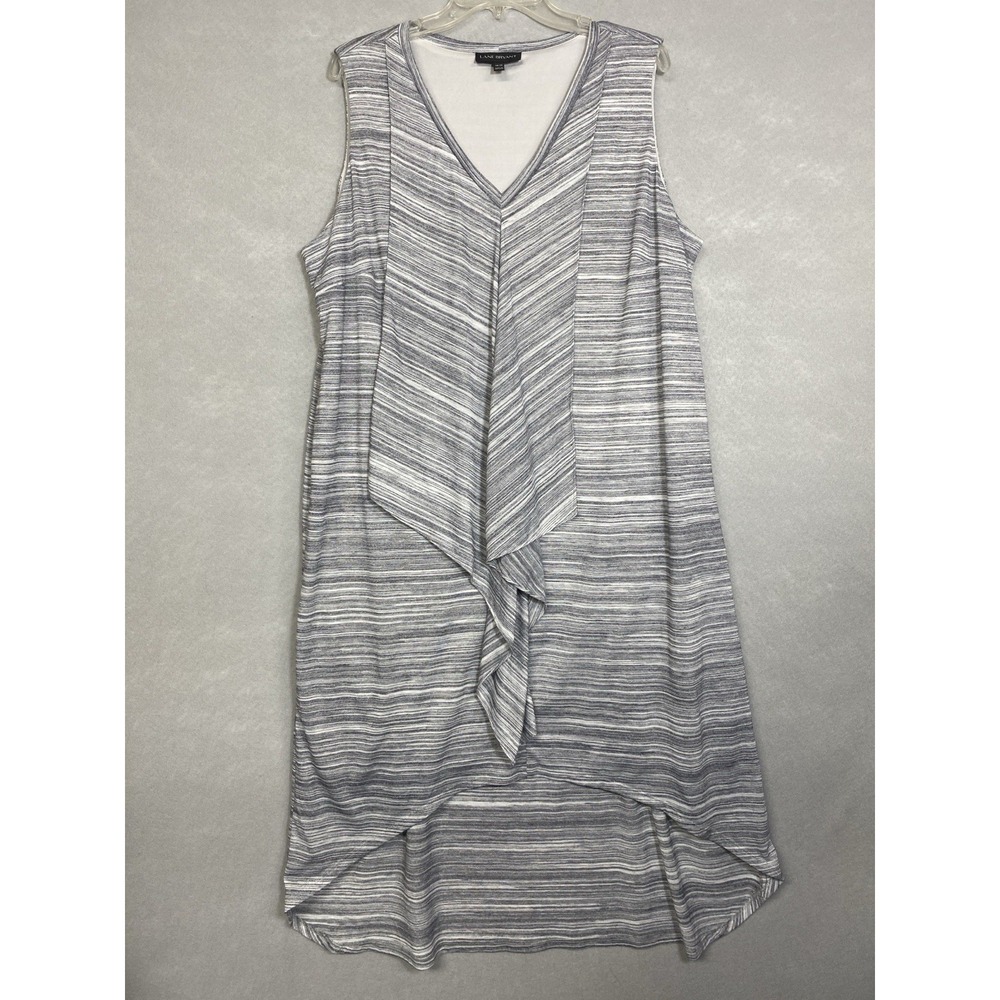 Lane Bryant Women 18/20 High Low Dress Gray Striped Sleeveless Ruffle Front